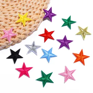 Colorful embroidered five-pointed star patches for DIY clothing, jackets, bags, and jeans repair.