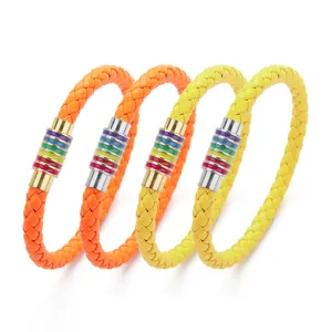 Bunte PU-Leder geflochtene Armbänder mit Regenbogen-Magnetverschluss, Modeschmuck Accessoire.