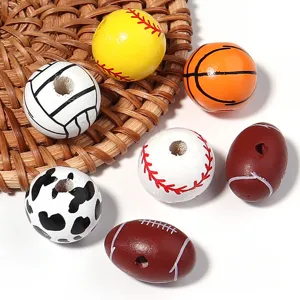 Wooden sports ball beads detail, basketball baseball football volleyball DIY bracelet accessory