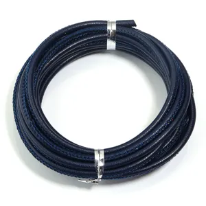 Close-up detail of dark blue leather cord for DIY jewelry making, necklace bracelet accessories.