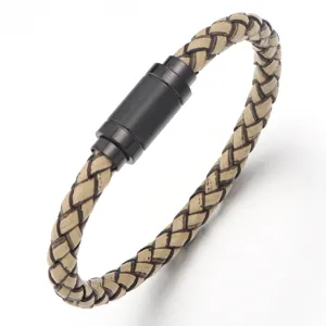 Bracciale in pelle intrecciata per uomo donna, cinturino vintage con chiusura magnetica.