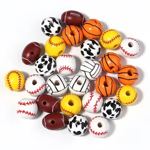 Wooden sports balls beads set, baseball basketball football DIY jewelry making accessories