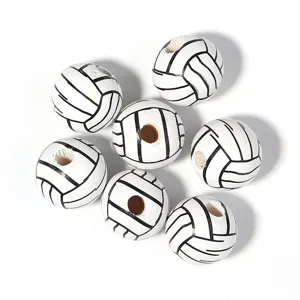 Wooden volleyball beads closeup shot, perfect for DIY bracelets and handmade jewelry accessories.