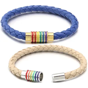 Böhmisches 6mm PU-Leder geflochtenes Armband mit Regenbogen-Magnetverschluss, modisch.