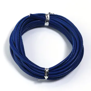 Dark blue 3mm leather cord rolled for DIY handmade jewelry bracelets necklaces and clothing parts.