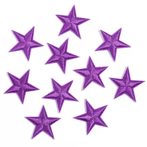 Detailed view of purple embroidered star patches, perfect for clothing and craft DIY decoration.