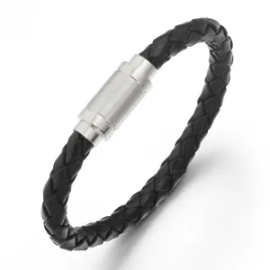 Bracciale in pelle intrecciata con chiusura magnetica in acciaio inossidabile moda