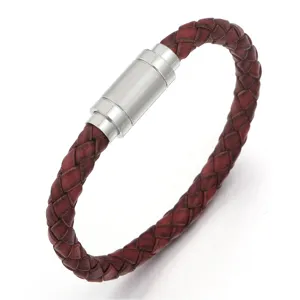 Bracciale in vera pelle intrecciata classica con chiusura magnetica in acciaio inox.