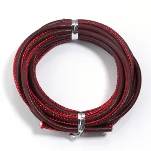 Detail view of 3mm dark red leather cord, braided rope for handmade DIY jewelry accessories.