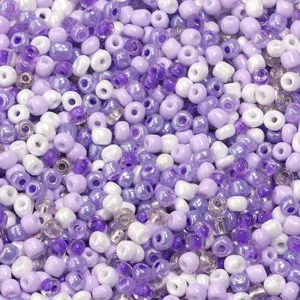 Purple white glass seed beads macro detail shot for handmade jewelry and slime filler supply