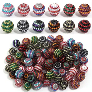 Resin Striped Rhinestone Large Hole Beads Pave Rhinestone Ball Beads For DIY Jewelry Making Phone Chain Keychain Accessories