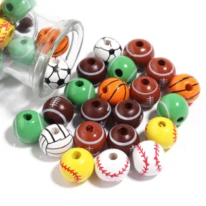 Wooden sports balls wooden beads mixed set, colorful DIY bracelet jewelry making accessories.