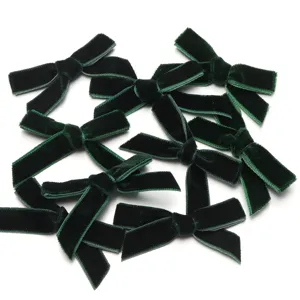 Accessoires de nœud en velours vert foncé pour bricolage, emballage cadeau, pinces à cheveux et vêtements.