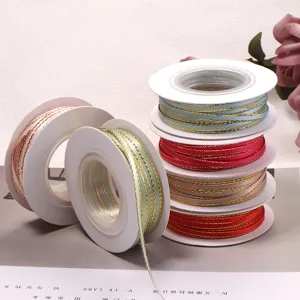 Polyester metallic edge ribbon for gift wrapping, baking box decoration, DIY bows, and apparel.