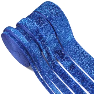 Blue glitter ribbon for DIY crafts, gift wrapping, garment accessories, and party decorations.