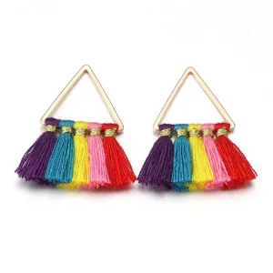 Handgemachte bunten Dreieck Polyester Quasten Ohrringe Anhänger DIY Schmuck Set Neu