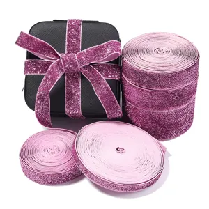 Glitter elastic ribbon rolls detail view, perfect for DIY crafts, gift wrapping and sewing.