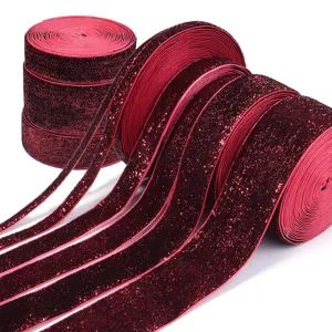 Glitter velvet elastic ribbon trim roll for DIY sewing crafts gift box party decor.