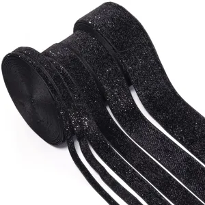 Black glitter velvet ribbon elastic band DIY apparel accessories bow gift box party decor