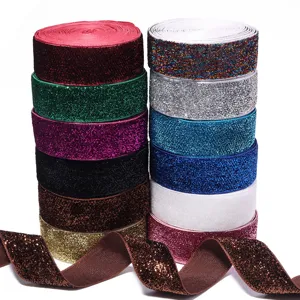 Colorful single-sided glitter velvet ribbon for DIY clothing, bows, and gift box decoration.