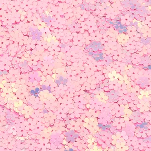 Pink iridescent flower sequins with holes for DIY nail art, resin crafts, and slime decor.
