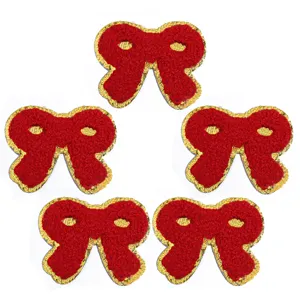 5 Pz Rosso Oro Bordo Fiocco Ricamo Toppa DIY Abbigliamento Scarpe Borse Accessori