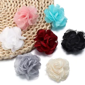 Chiffon organza burnt edge camellia flower hair accessories DIY handmade clothing crafts parts