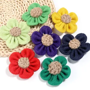 Handmade burlap five petal flowers craft accessories for DIY clothing shoes bags decor