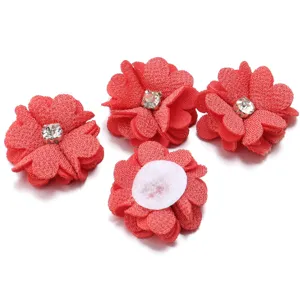 Red Fabric Flower Rhinestone DIY Accessories for Hair Garment Craft Making Supplies
