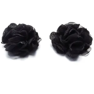 Black chiffon organza burned edge camellia fabric flowers DIY craft accessories for hair clips.