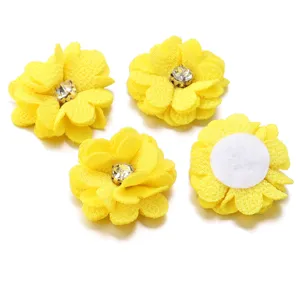 Yellow fabric flower rhinestone DIY craft accessories for hair bands clothing decoration