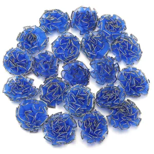 Blauwe goudgerande organza anjer bloem accessoires voor DIY handgemaakte sieraden ambachten.