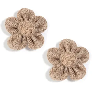 Handmade burlap jute 5-petal flower DIY accessory for clothing hats bags crafts details.
