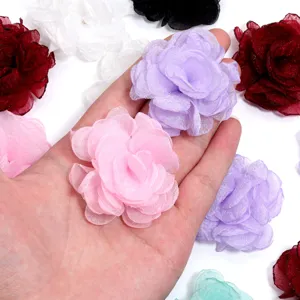 Chiffon organza burnt edge flower detail view, perfect for handmade DIY hair crafts and decor.