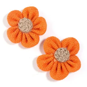 Handmade five-petal burlap flower DIY accessories, orange fabric floral patch for clothing hair clips