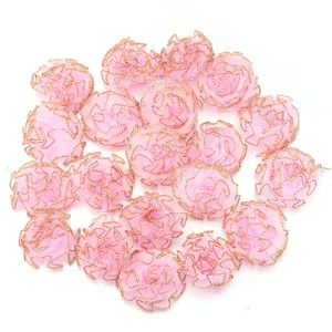Roze goudgerande organza anjerbloem patch voor DIY haarspeld accessoires details weergeven
