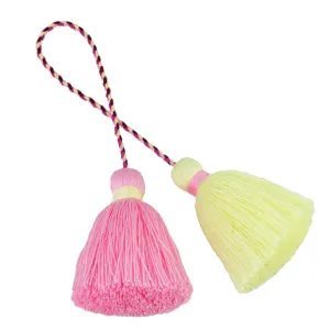 Detail shot of Bohemian double-headed decorative tassel pendant for curtain and clothing.