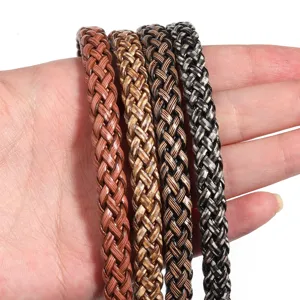 8-strengs plat PU gevlochten leerkoord detailweergave voor DIY ambachten, kleding en tassen accessoires