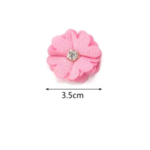 Handmade DIY 3.5cm fabric four-petal flower with rhinestone core for clothing hat bag accessories.