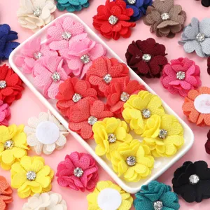 Colorful fabric flowers with rhinestone centers DIY accessories for garments bags.