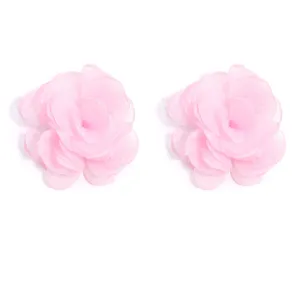 Pink chiffon organza camellia flower patches DIY craft hair accessories for sewing 2pcs