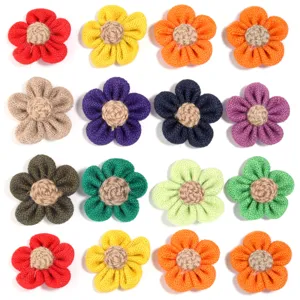 Colorful Burlap Fabric Flower DIY Accessories for Hair Clips Bags Shoes Clothing Crafts