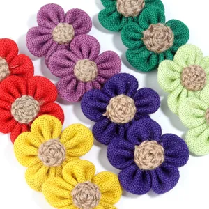 Colorful handmade jute burlap flowers DIY craft accessories for clothing and hair decor