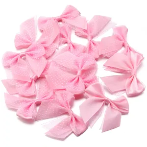 Pink polka dot mesh double layer bows, handmade DIY hair clips and clothing accessories.