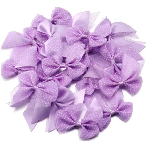 Purple polka dot mesh double bows fabric DIY hair accessories craft deco bows pack