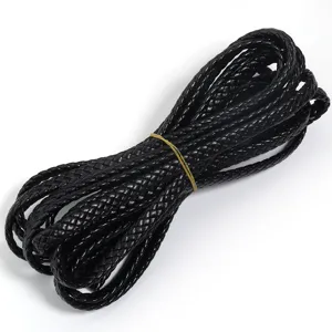 Zwarte platte PU lederen gevlochten koord met 4 stranden voor DIY sieraden en tassen.