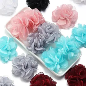 Chiffon organza burnt-edge camellia flowers DIY accessories for hair clips and clothing decor.