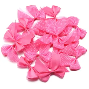 Pink polka dot mesh double layer bows DIY hair clip accessories crafting supply.