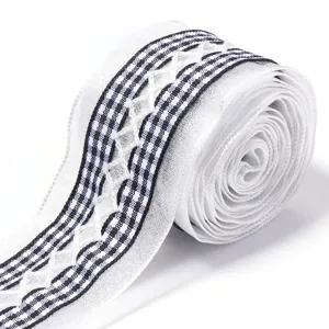 Polyester plaid lace ribbon roll for gift wrapping, floral box decoration, and DIY hair accessories.