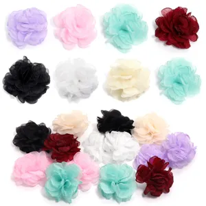 Colorful chiffon organza fabric flowers for DIY hair clips clothing hat bag accessories crafting.